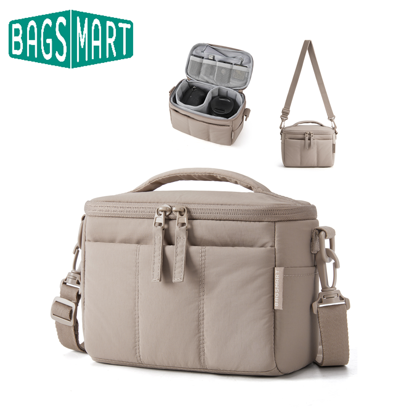 Camera Bag Travel - กระเป๋ากล้องสะพายไหล่ BAGSMART พร้อมแผ่นรอง สายสะพายปรับได้ แผ่นกั้นที่ถอดออกได้ กระเป๋าเก็บอุปกรณ์ถ่ายภาพสำหรับกล้องมิเรอร์เลส