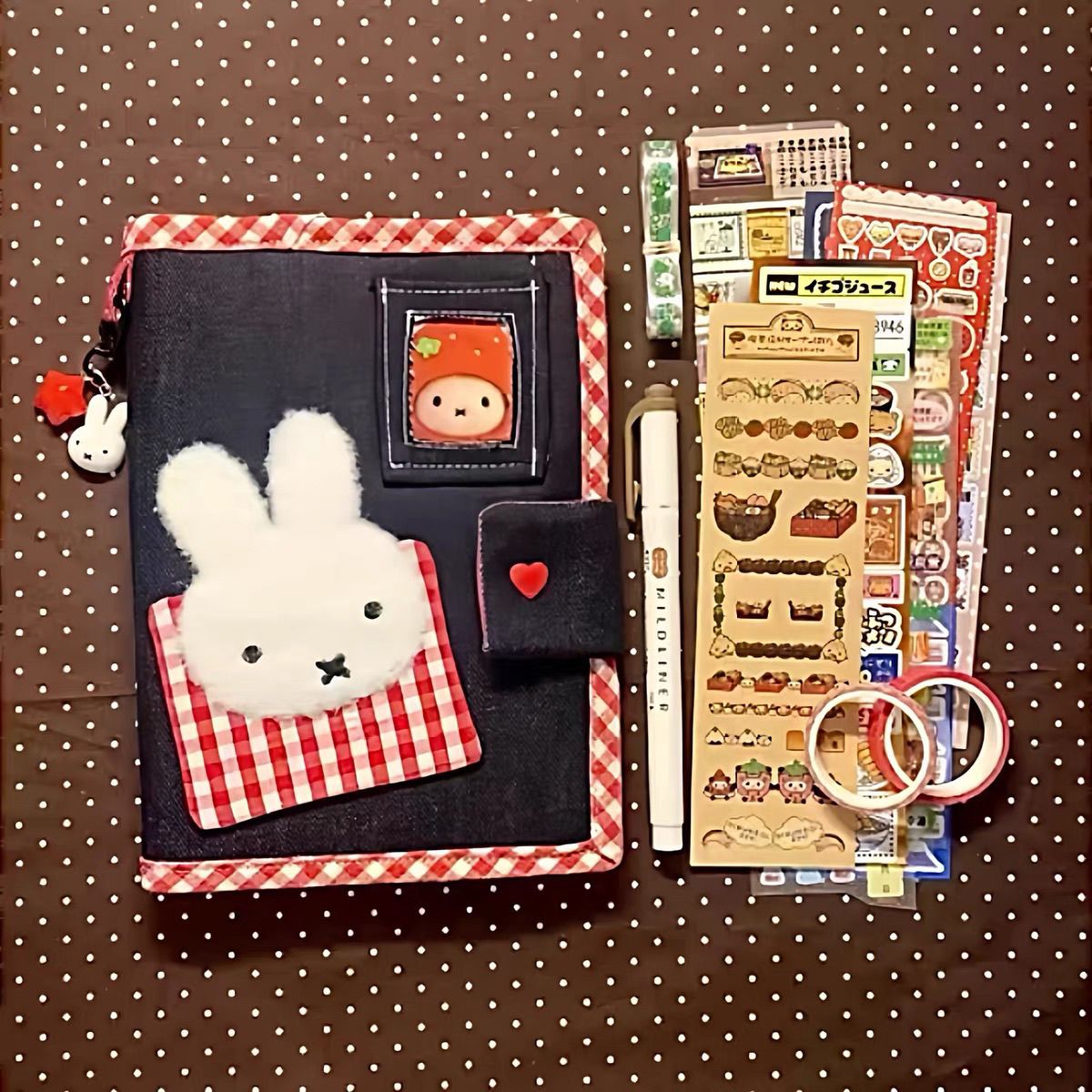 Travel Journal Accessories - สมุดโน้ต A6 ลายกระต่ายมิฟฟี่น่ารัก ปกผ้ายีนส์ แบบถอดเปลี่ยนได้ ความจุเยอะ