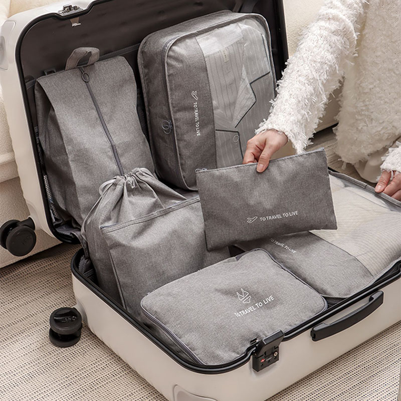 Travel Accessories Packing Cubes - ชุดกระเป๋าจัดระเบียบสำหรับเดินทาง 7 ชิ้น สำหรับผู้ชายและผู้หญิง กันน้ำ พร้อมช่องใส่เสื้อผ้า