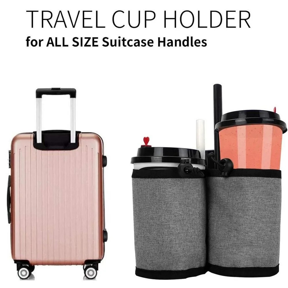 Travel Accessories Pack - กระเป๋าใส่ขวดน้ำแบบใหม่พร้อมที่จับสำหรับกระเป๋าเดินทาง ช่องเก็บแก้วคู่ กระเป๋าเก็บของแบบปรับได้ สายรัดแบบปรับได้ สำหรับใช้กับกระเป๋าเดินทาง