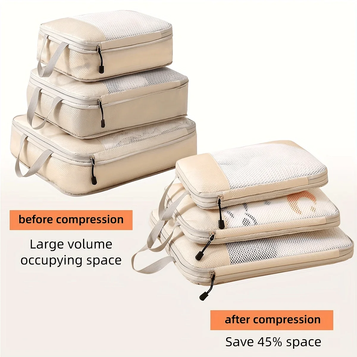 Travel Accessories Packing Cubes - ลูกบาศก์บรรจุการบีบอัดการเดินทาง 3 ชิ้น กระเป๋าเดินทาง ที่เก็บสัมภาระ สิ่งจําเป็นในการเดินทาง