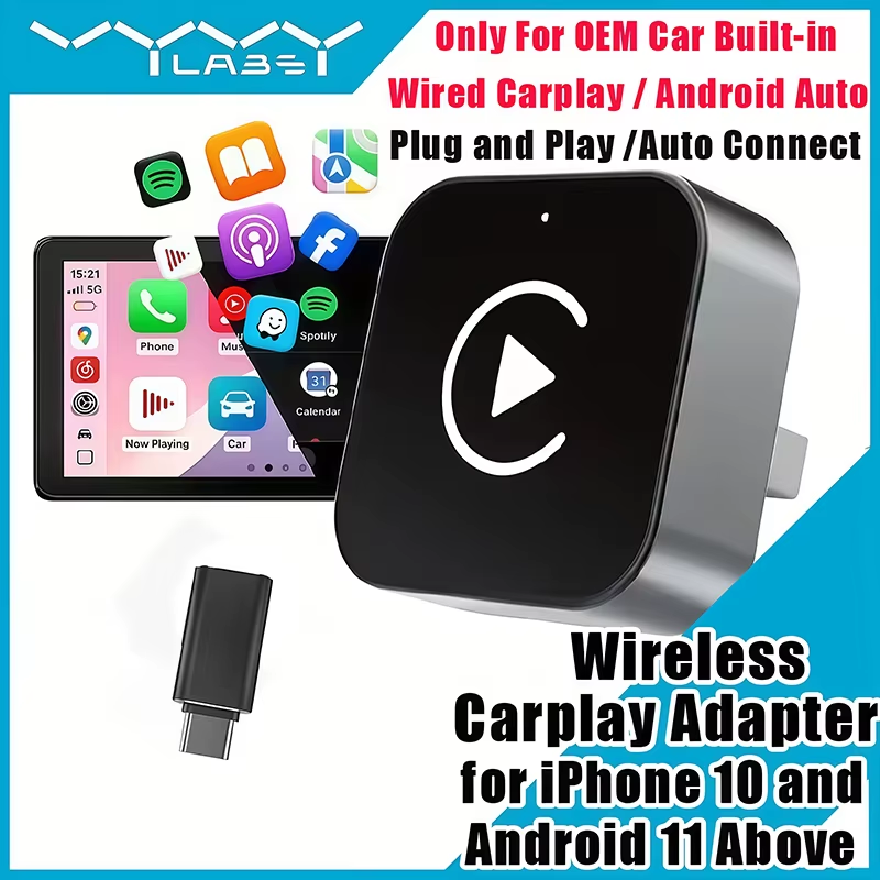 Travel Plug Type C - อะแดปเตอร์ CarPlay ไร้สายแบบ 2-in-1 ใช้งานได้ทันทีสำหรับ iPhone