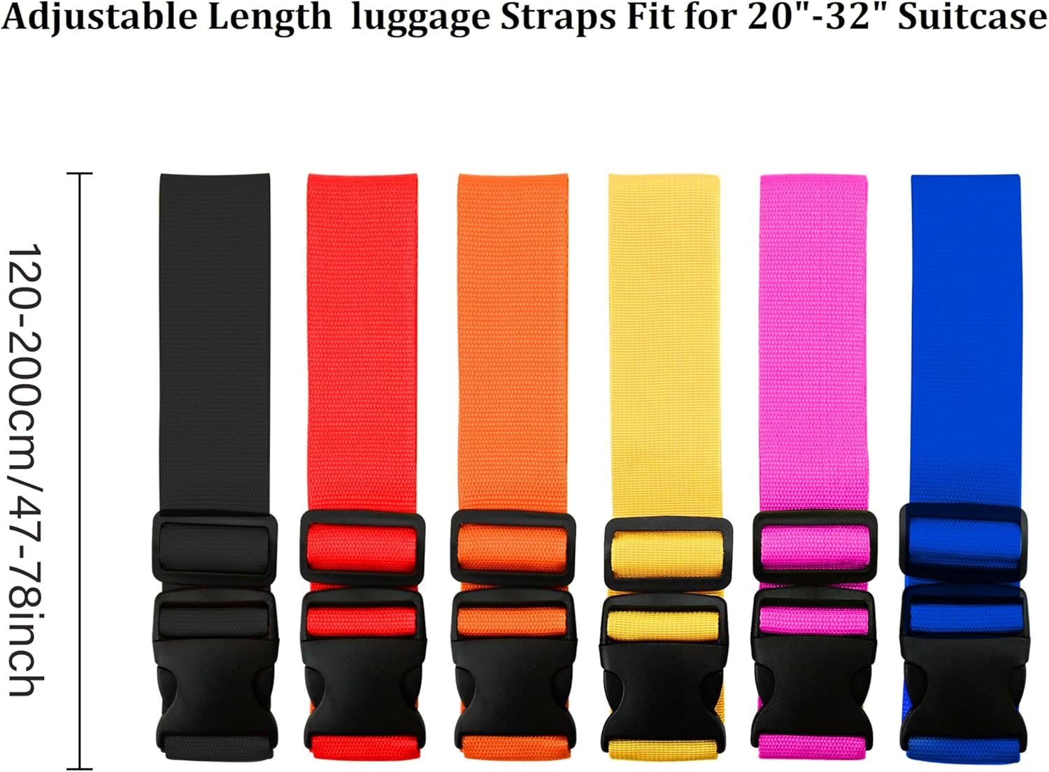 Travel Packing Cube - สายรัดกระเป๋าเดินทางปรับได้สีสดใส 2 แพ็ค สายรัดกระเป๋าเดินทางแบบหนา อุปกรณ์เสริมกระเป๋าเดินทาง (120-200