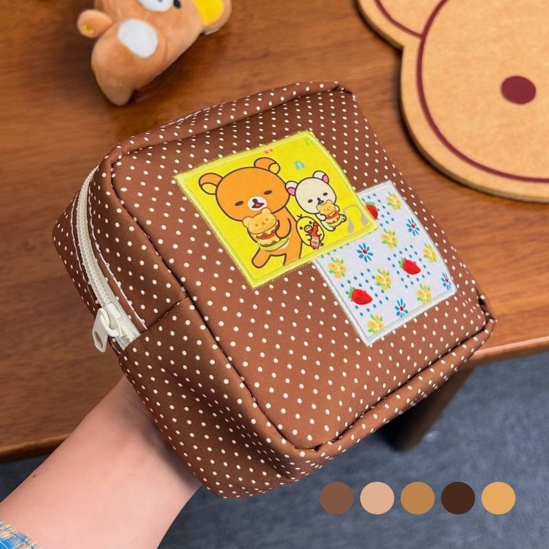Travel Accessories Pack - กระเป๋าเครื่องสำอางลายจุดสีน้ำตาลลายหมีน่ารัก กระเป๋าใส่เครื่องสำอางแบบมีซิปพิมพ์ลายหมีน่ารัก กระเป๋าใส่เครื่องสำอางสำหรับเดินทางความจุขนาดใหญ่