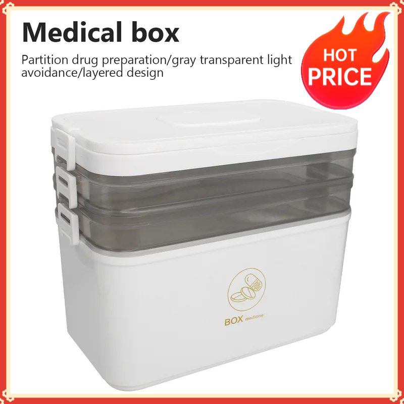 First Aid Travel Kit - กล่องยาแบบพกพาความจุขนาดใหญ่ ชุดปฐมพยาบาลที่บ้าน กล่องยาฉุกเฉินสำหรับครอบครัว พร้อมกล่องเก็บยาหลายชั้น