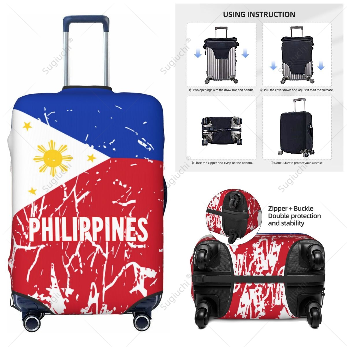 Travel Accessories Philippines - ปลอกคลุมกระเป๋าเดินทางลายธงชาติฟิลิปปินส์ ปลอกคลุมกระเป๋าเดินทางแบบยืดหยุ่น อุปกรณ์เสริมสำหรับการเดินทาง ปลอกคลุมกระเป๋าเดินทางแบบพิมพ์ลาย ป้องกันกระเป๋าเดินทาง