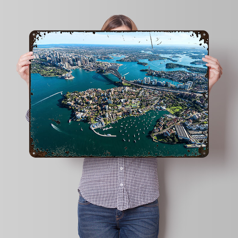 Travel Accessories Sydney - โปสเตอร์พิมพ์ลายการเดินทางไปซิดนีย์ ออสเตรเลีย งานศิลปะติดผนังสไตล์เรโทรแบบกำหนดเอง ป้ายโลหะวินเทจสำหรับตกแต่งห้องแมนเคฟ อุปกรณ์ตกแต่งบ้าน บาร์