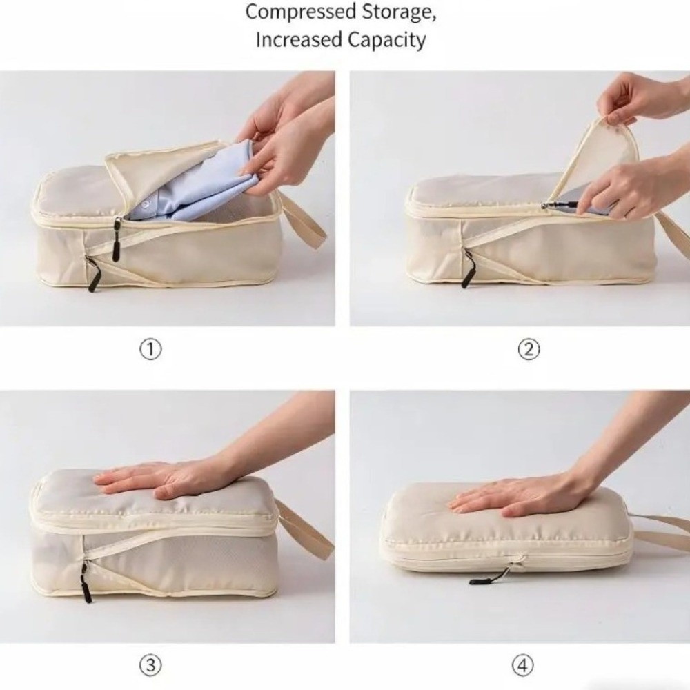 Travel Packing Cube - 3 ชิ้น/ชุด กระเป๋าจัดระเบียบเสื้อผ้าแบบพับได้ โพลีเอสเตอร์ กันน้ำ ความจุขนาดใหญ่