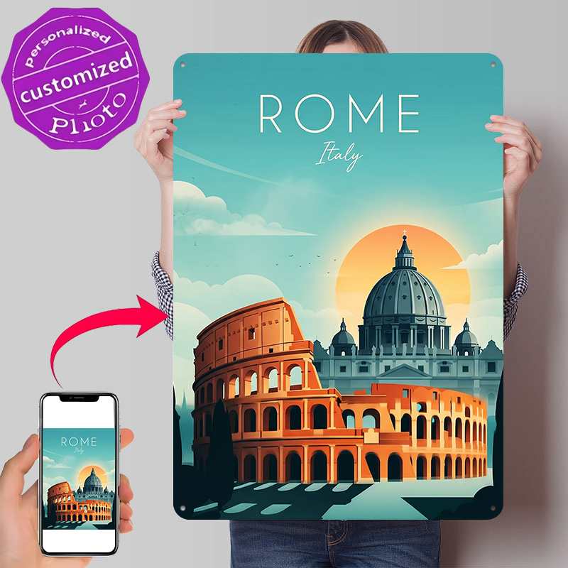 Travel Accessories Rome - โปสเตอร์โลหะการท่องเที่ยวโรม ของขวัญที่สมบูรณ์แบบสำหรับแฟนๆ ผู้ชื่นชอบ ป้ายโลหะตกแต่งผนังแบบส่วนตัวสำหรับตกแต่งสำนักงาน ห้อง บาร์