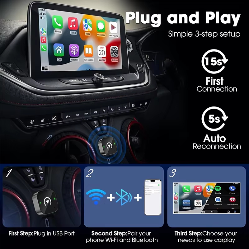 อะแดปเตอร์ CarPlay ไร้สายแบบ 2 - Travel Plug Type C บทวิจารณ์และราคา